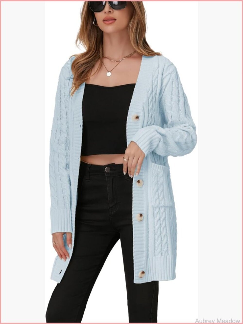 Womens Cable Knit Cardigan Sweater Button Down with Pockets Long Sleeve